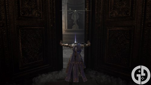Image of the Marika Statue before Messmer in Elden Ring Shadow of the Erdtree