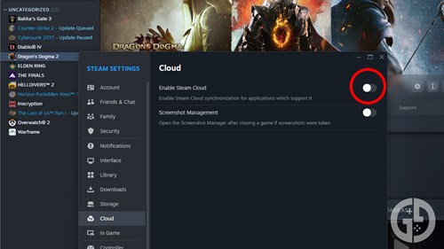 Disabling Cloud Sync in Steam