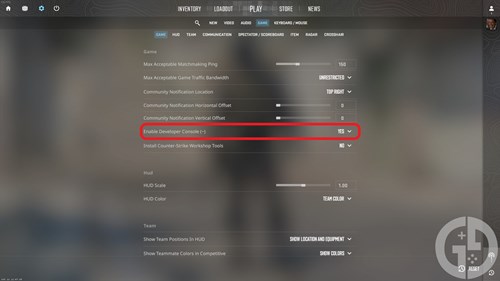 Image of the Enable Developer Console option in CS2