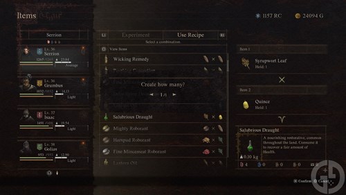 Combining items to create a Salubrious Draught in Dragon's Dogma 2