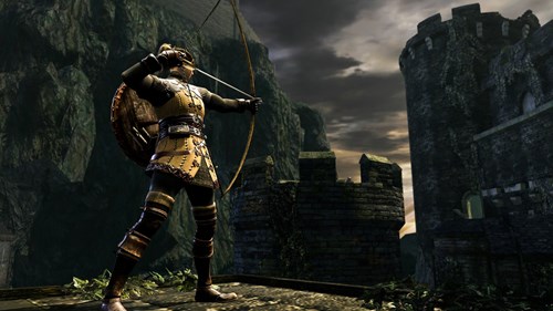 A character draws a bow ready to fire in Dark Souls